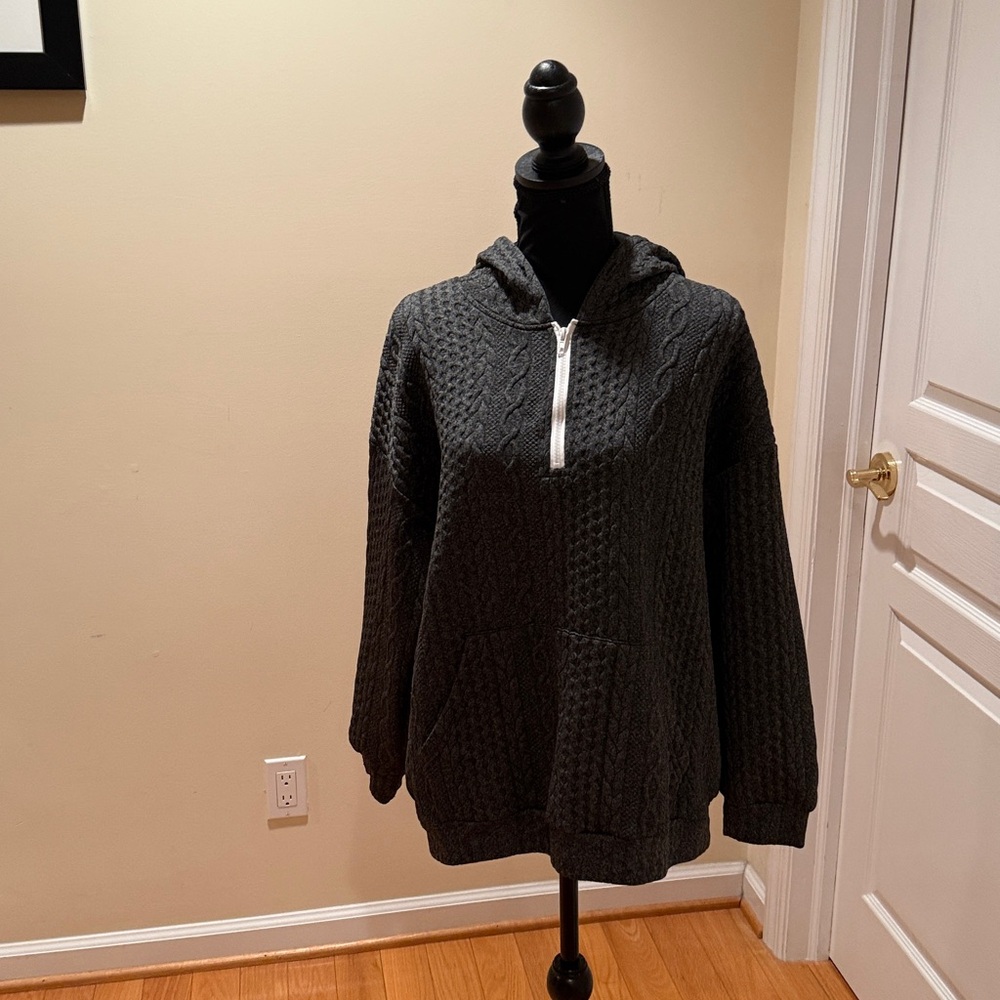 Dark Grey Half-Zip Stylish Hooded Sweater with pockets. Perfect for everyday use